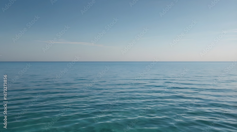 Fototapeta premium Vast expanse of calm blue sea meeting the horizon under a clear sky on a bright day