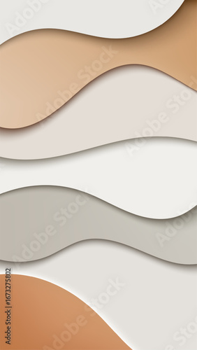elegant abstract layered paper cut background with flowing waves in beige cream terracotta tones, vertical three dimensional design for subtle decorative wallpaper enhancing modern interiors