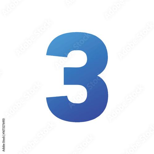 Bold numeric character three, a crisp 2D flat vector icon with smooth solid colors and a minimalist aesthetic, isolated on an immaculate white background.