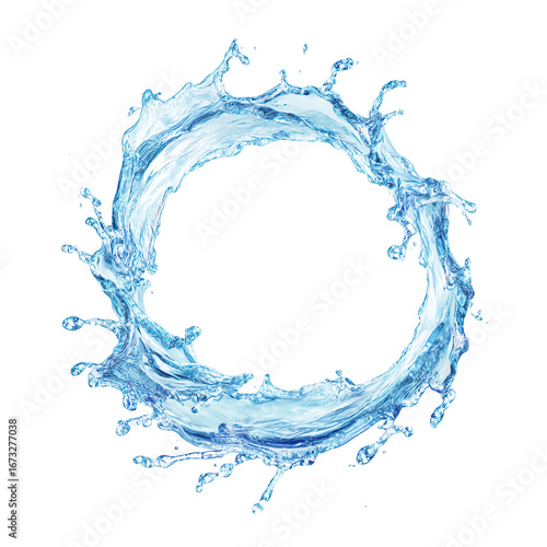 Splashing circle of clear water with dynamic liquid motion, isolated on transparent cutout background