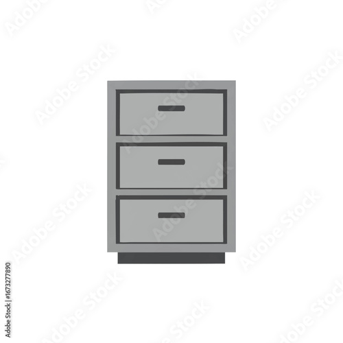 Illustration of a gray filing cabinet with three drawers, depicted in a simple, flat design style.