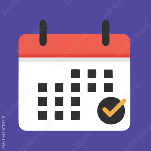 A stylized calendar icon with a red header and a check mark indicating a completed task or appointment.