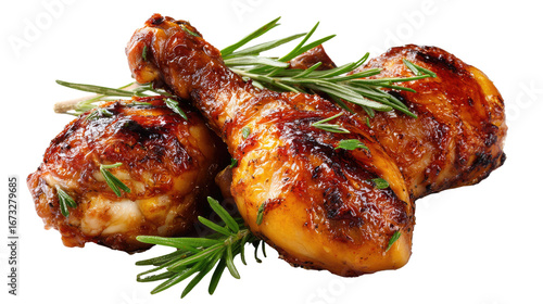 Succulent Chicken Drumsticks: A mouthwatering image showcases two perfectly roasted chicken drumsticks, adorned with fresh rosemary sprigs, and offering a delectable view of culinary delight.