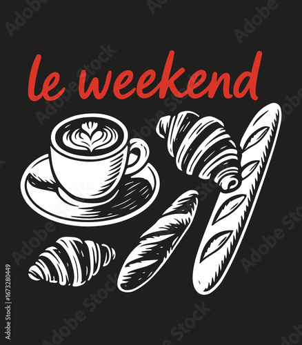 Canvas Print Le Weekend Paris Cafe Coffee & Croissants T-Shirt – French Bakery Brunch Graphic