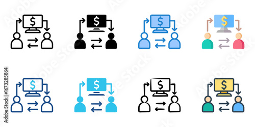 Peer to Peer Lending icon set multiple style collection 
