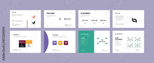 set of logo pages for brand guideline template. brand identity logo placement layout and professional logo book design