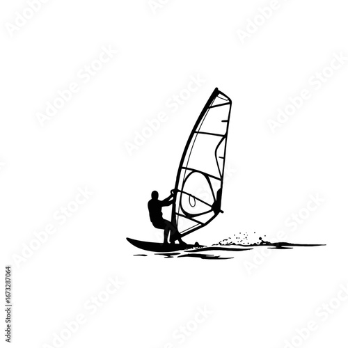 Dynamic silhouette of a windsurfer on water, perfect for sport themes.