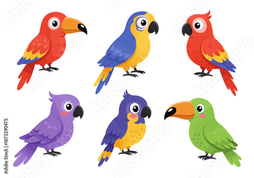 Set of Parrots bird element design. flat style illustration.