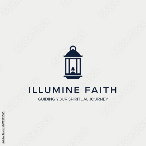 A minimalist logo for 'Illumine Faith' featuring a dark blue lantern with a lit candle, symbolizing spiritual guidance, on a light grey background.