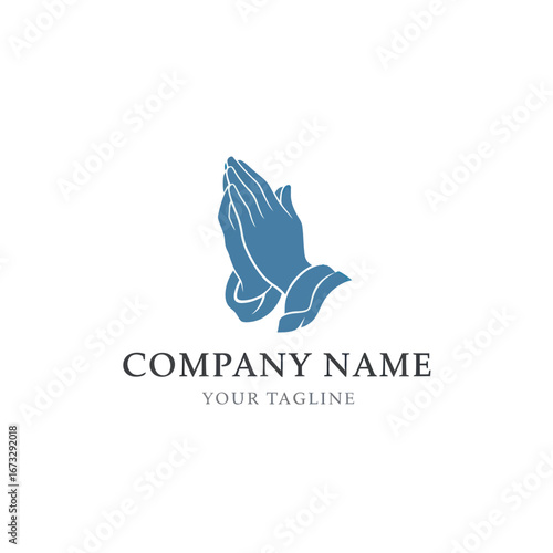 A simple and elegant logo design featuring blue hands clasped in prayer, symbolizing faith, hope, and spirituality.
