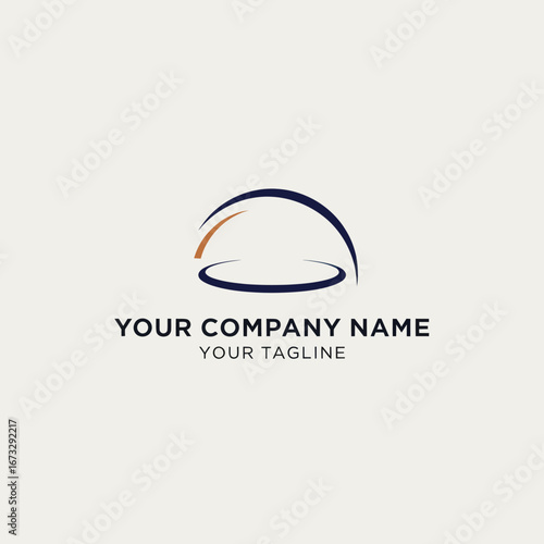 Abstract logo design with curved lines forming a semi-circular shape.