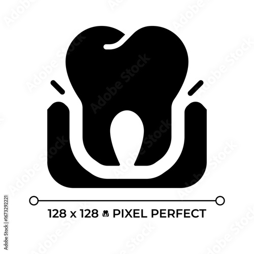 Gum disease pixel perfect glyph solid icon. Oral care, stomatology. Periodontal illness, gingivitis. Dental health. Black silhouette symbol on negative space. Vector isolated illustration