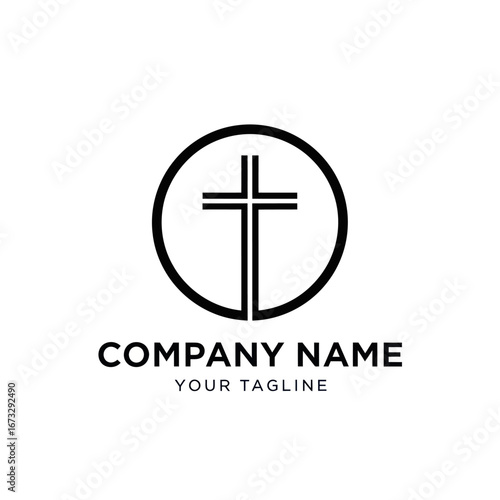 Simple black and white logo featuring a cross inside a circle, representing faith.