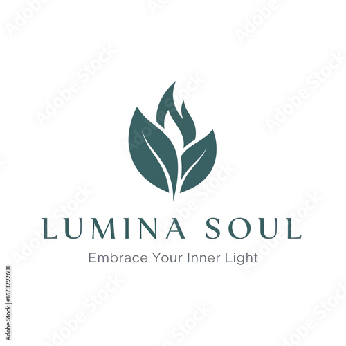Logo for Lumina Soul featuring a stylized flame nestled within two green leaves, with the tagline 'Embrace Your Inner Light' below the brand name.