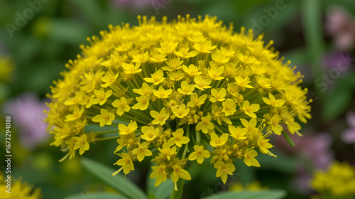 Closeup yellow flowers of lady's bedstraw, yellow bedstraw Galium verum in a Dutch garden. Family Rubiaceae. Summer, August, Netherlands