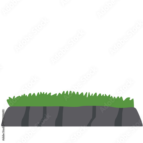 Flat illustration of green grass growing on stone ground. Simple design for nature, park, landscape, ecology, and decoration.