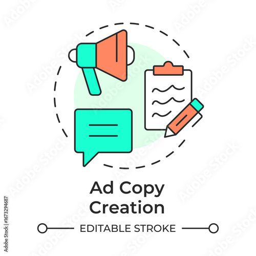 Ad copy creation multi color concept icon. Advertisement organization, promoting. Round shape line illustration. Abstract idea. Graphic design. Easy to use in presentation, infographic