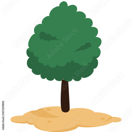 A simple green tree illustration with leafy crown and brown trunk, flat design suitable for environment or landscape visuals.