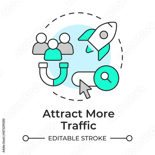 Attract more traffic multi color concept icon. Lead generation, target audience. Round shape line illustration. Abstract idea. Graphic design. Easy to use in presentation, infographic