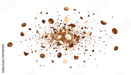 Coffee beans and grounds explosion