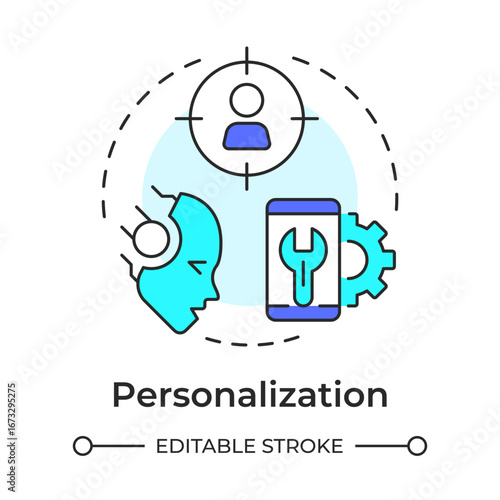 Personalization multi color concept icon. Artificial intelligence. Target audience, marketing. Round shape line illustration. Abstract idea. Graphic design. Easy to use in presentation, infographic