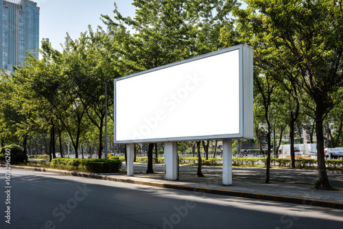 Wallpaper Mural Blank billboard on city street lined with trees a sunny day advertising space Torontodigital.ca