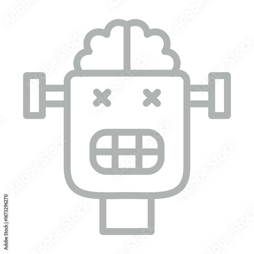 Robot Ghost Vector Line Grey Icon Design