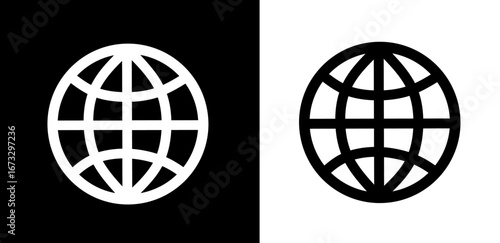 World Connection Global Network icon on black and white background, International Communication and Worldwide Connectivity