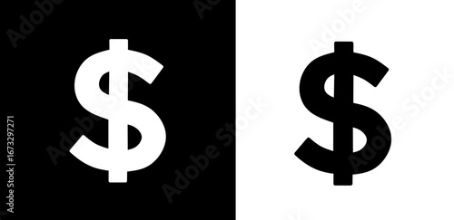 Dollar Sign Icons Symbol of Finance and Currency in Contrasting Black and White