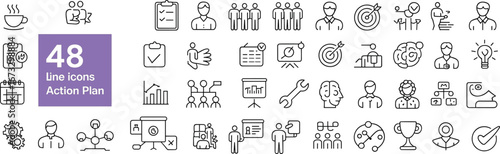 Action plan icons collection, business, management, strategy, teamwork, leadership, success, project planning, goal setting, productivity, workflow, organization, presentation, idea, analysis