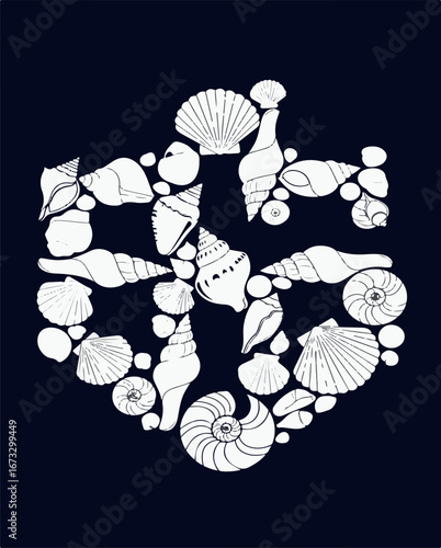 Seashells in a Geometric Pattern on Dark Background