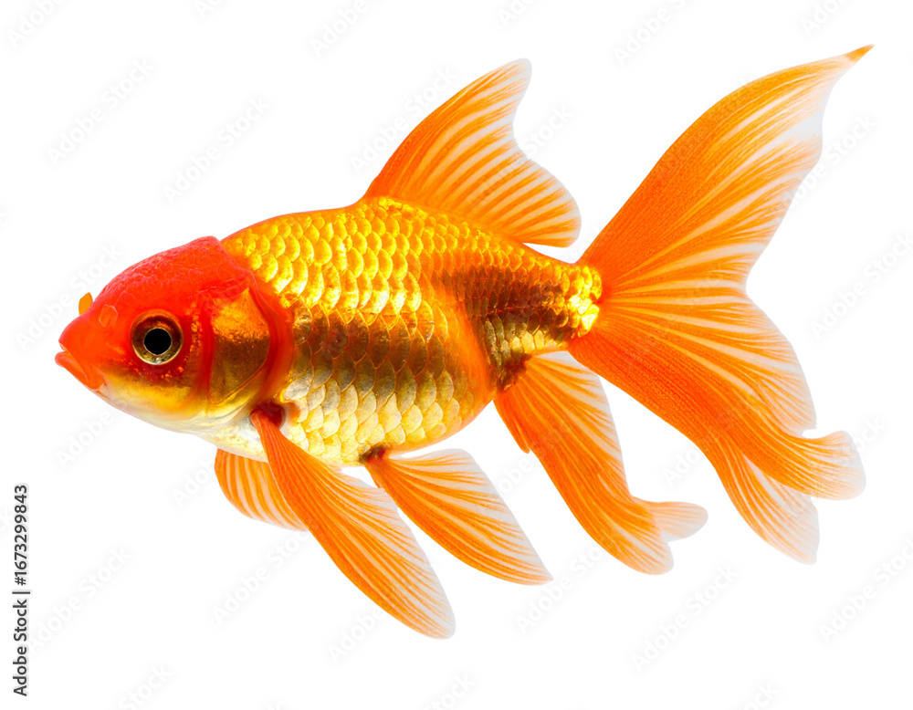 Fototapeta premium Single Orange Goldfish Swimming, isolated on transparent background PNG