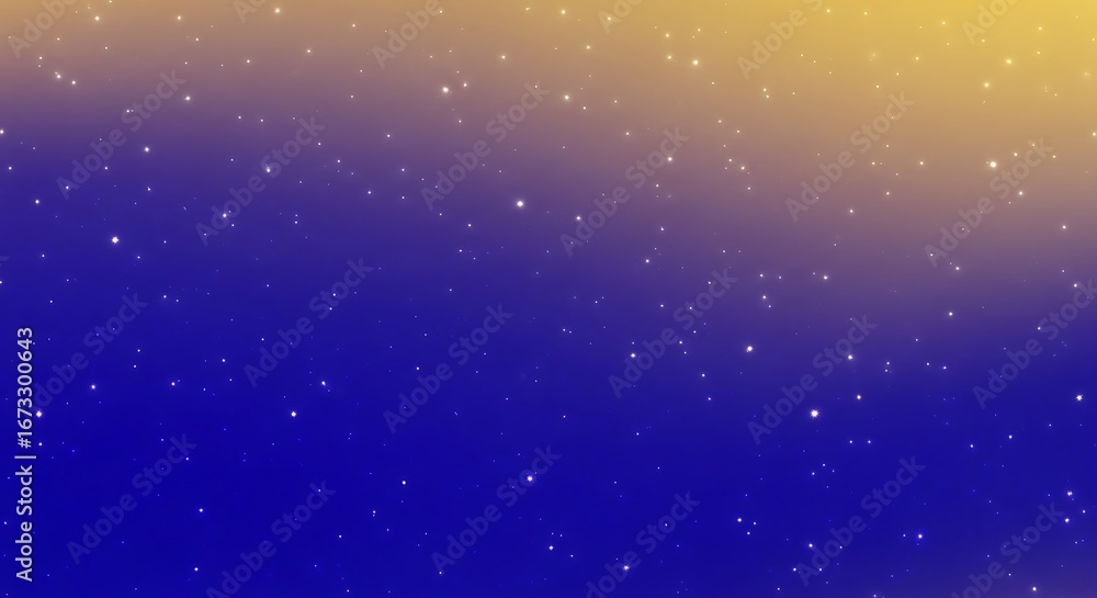 Fototapeta premium Sparkling stars against a gradient of deep blue to golden yellow sky