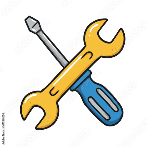 Wrench and Screwdriver Tools Vector Icon Illustration