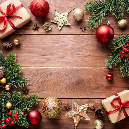 christmas decoration on wooden background