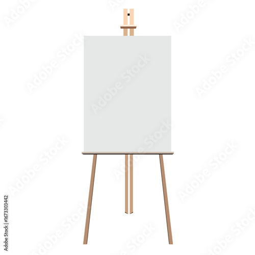Wooden easel with blank canvas isolated on white background illustration mockup