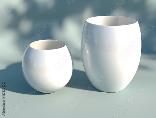 Smooth White Ceramic Bowls Minimalist Design Studio Photography