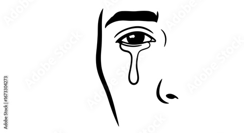 crying eye line art sadness, sorrow, and emotional pain illustration