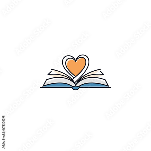 Discover the joy of reading and learning with this beautiful open book illustration featuring a heart symbol