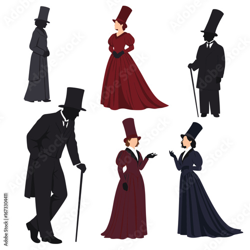 Victorian era elegance a collection of distinctive silhouettes representing classic fashion and societal norms