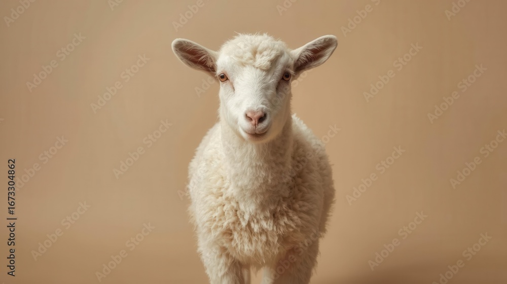 Fototapeta premium portrait of a goat on light plain background
