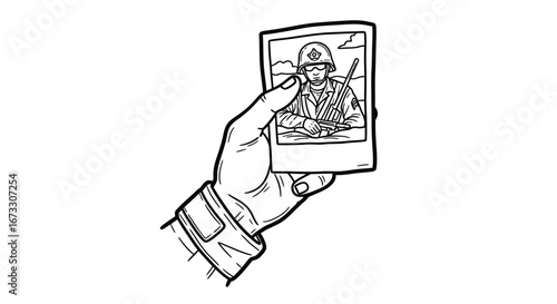 hand holding vintage photo of a soldier military, remembrance, war