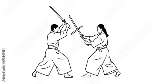 iaido swordsmanship two martial artists in dynamic action pose