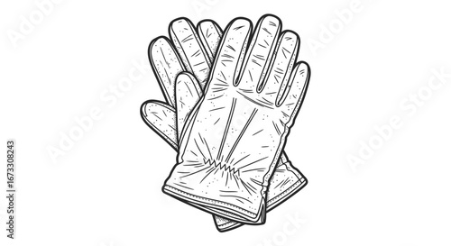 leather gloves illustration sketch, hand drawn, fashion accessory, vintage style, classic design