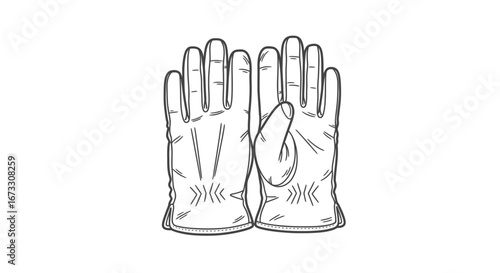 leather gloves sketch, hand drawn, winter fashion accessory, warm gloves, classic style