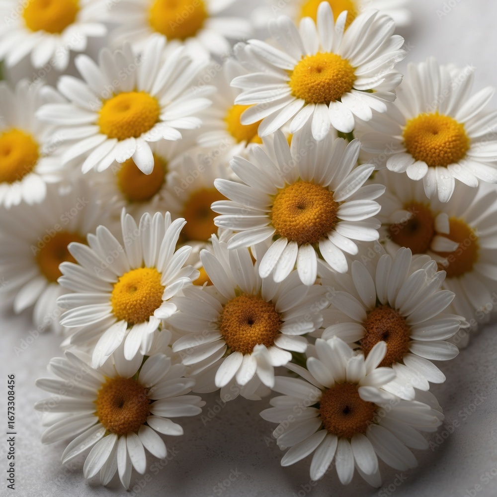 Fototapeta premium Chamomile flowers isolated on neutral studio background.