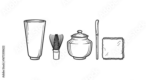matcha tea set whisk, bowl, spoon, cup, and cloth for a serene tea ceremony