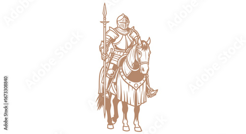 medieval knight on horseback with lance line art illustration