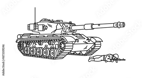 military tank and soldier illustration combat, war, army, weaponry, vehicle