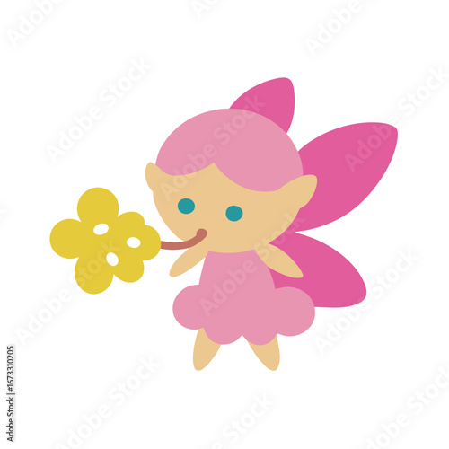 Charming cartoon fairy spreading glittery dust with joy Vector illustration